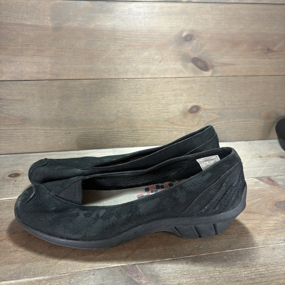 merrell womens size 8 shoe black suede slip on wedge comfort loafers